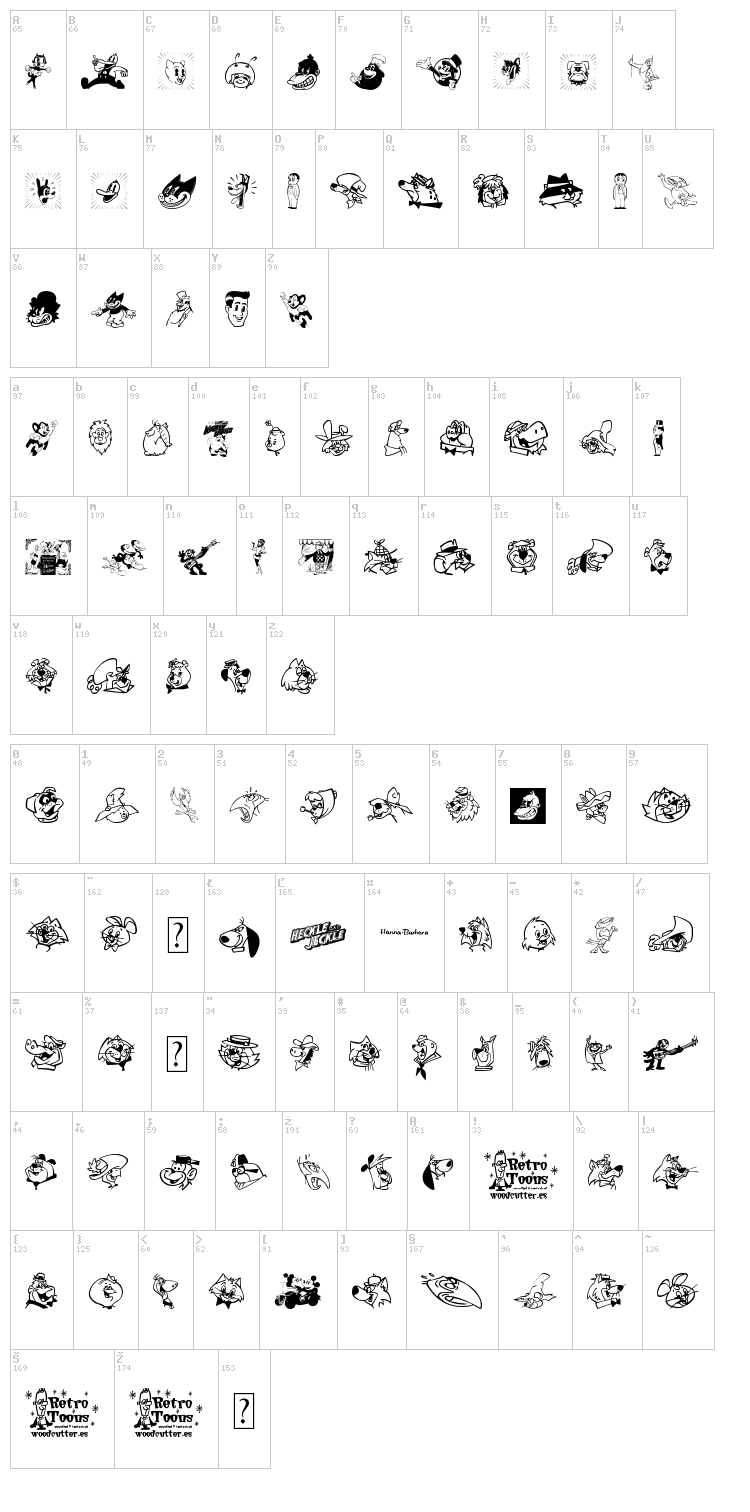 Retro Toons font map